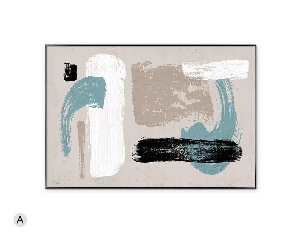 ⁦תמונה לסלון Smoky Mind Beige Mint - הדפס נייר ממוסגר בפורמט רוחבי בגווני בז׳ טורקיז שחור אפור⁩ – תמונה ⁦4⁩