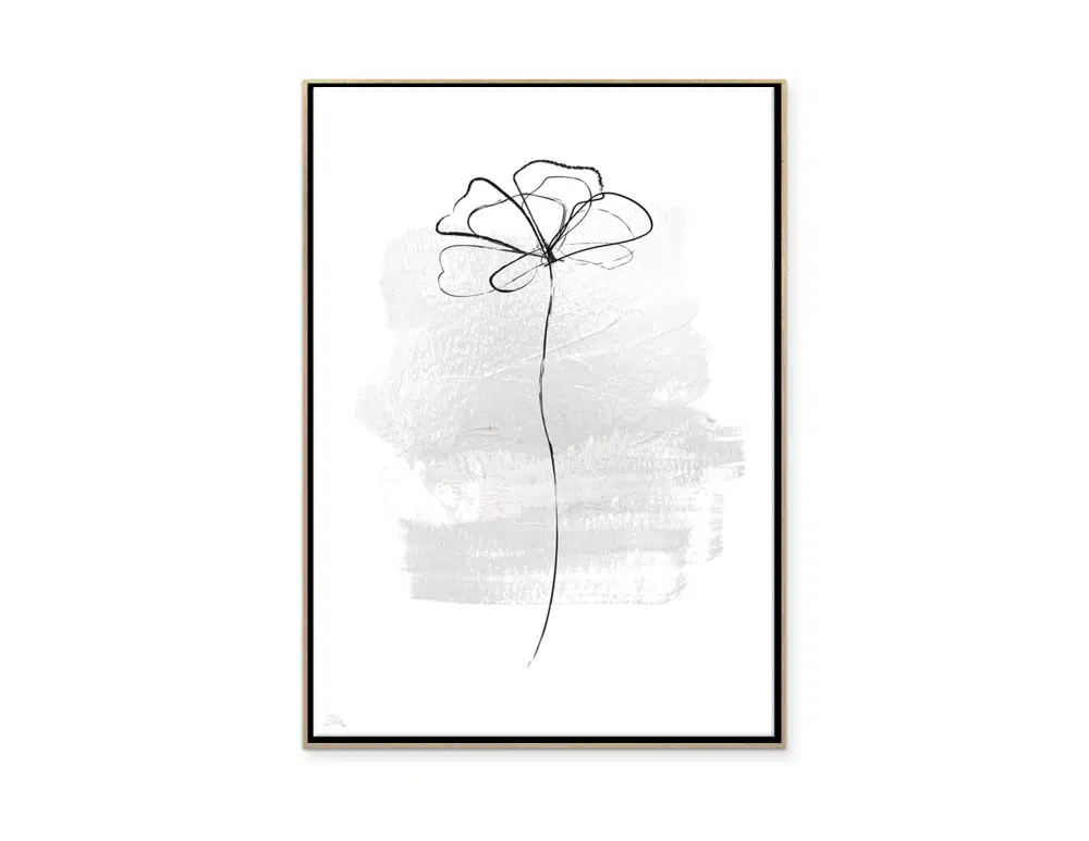⁦תמונת קנבס לבית Flower Lining White - הדפס קנבס ממוסגר בפורמט מלבני בגווני שחור לבן⁩ – תמונה ⁦3⁩