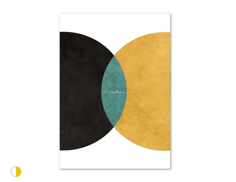 ⁦תמונה לחדר שינה Connection Yellow Mint White - הדפס נייר ללא מסגרת בפורמט מלבני בגווני צהוב חרדלי טורקיז ירקרק שחור לבן⁩ – תמונה ⁦4⁩