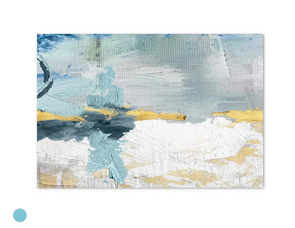⁦תמונה לבית Emotions Blue - הדפס נייר ללא מסגרת בפורמט רוחבי בגווני כחול טורקיז אפור עם נגיעות זהב⁩ – תמונה ⁦4⁩