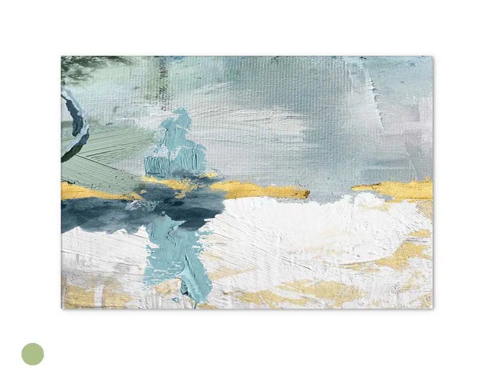 ⁦תמונה לבית Emotions Green Blue - הדפס נייר ללא מסגרת בפורמט רוחבי בגווני ירוק כחול אפור עם נגיעות זהב⁩ – תמונה ⁦4⁩