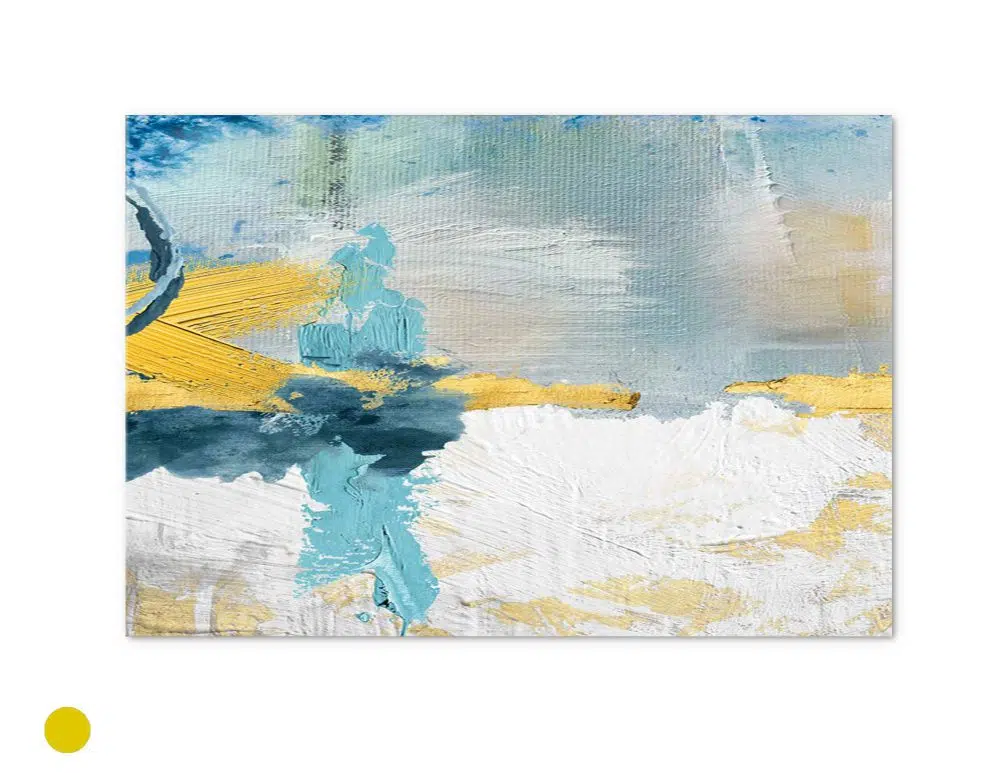 ⁦תמונה לבית Emotions Yellow Blue - הדפס נייר ללא מסגרת בפורמט רוחבי בגווני צהוב כחול אפור עם נגיעות זהב⁩ – תמונה ⁦4⁩