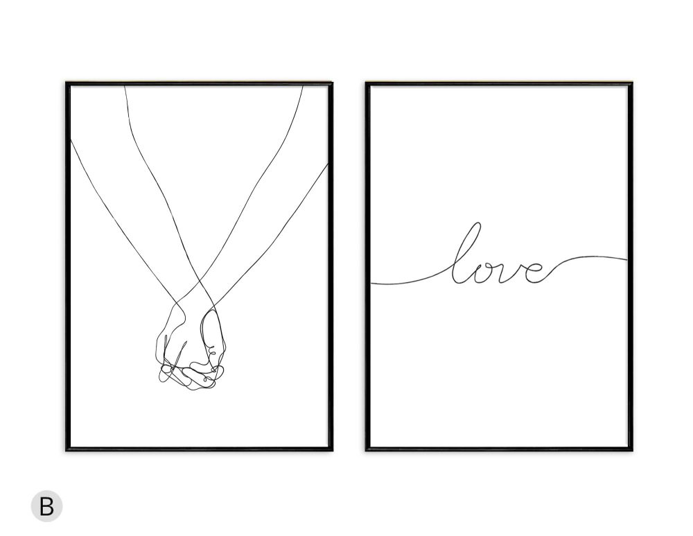 ⁦תמונות רומנטיות לחדר שינה Couple in Love Duo - שני הדפסי נייר ממוסגרים בפורמט מלבני בגווני שחור לבן⁩ – תמונה ⁦4⁩