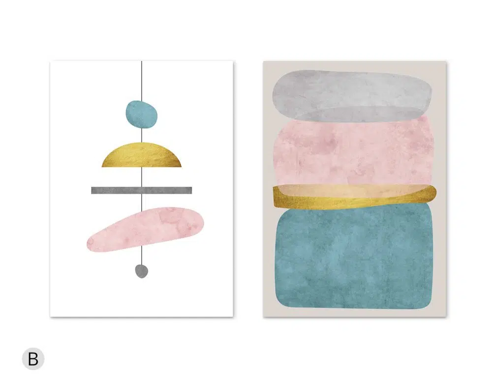 ⁦תמונות לבית Chandelier Duo Mint Pink - שני הדפסי נייר ללא מסגרת בפורמט מלבני בגווני טורקיז ורוד אפור עם נגיעות זהב⁩ – תמונה ⁦5⁩