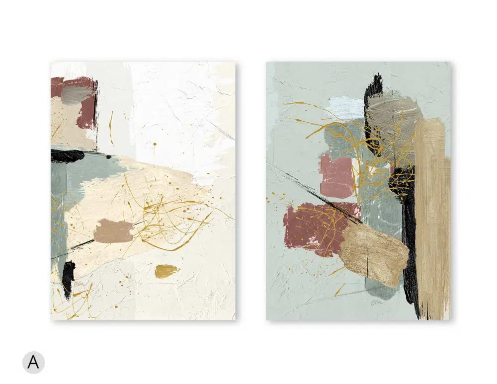 ⁦תמונות לבית Dessert & Dust Duo Green Beige - שני הדפסי נייר ללא מסגרת בפורמט מלבני בגווני ירוק בז׳ עם נגיעות זהב שחור ורוד⁩ – תמונה ⁦4⁩