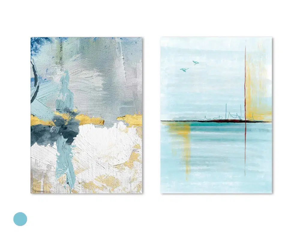 ⁦תמונות לבית Emotions & Ocean Blue - שני הדפסי נייר ללא מסגרת בפורמט מלבני בגווני כחול טורקיז אפור עם נגיעות זהב⁩ – תמונה ⁦5⁩