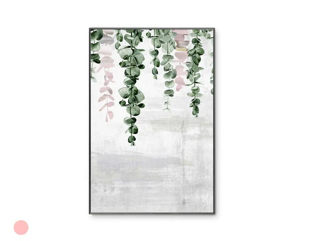 ⁦תמונה לסלון Fallen Leaves Pink - הדפס נייר ממוסגר בפורמט מלבני בגווני ורוד ירוק אפור⁩ – תמונה ⁦4⁩