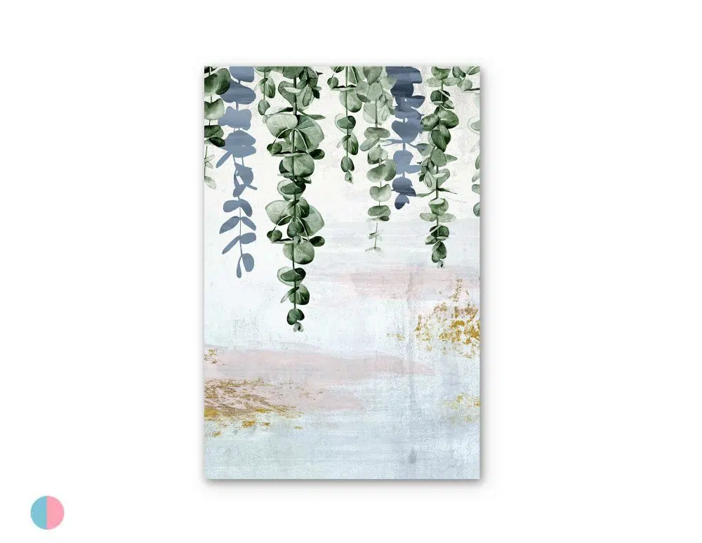 ⁦תמונה לבית Fallen Leaves Grey Pink Blue - הדפס נייר ללא מסגרת בפורמט מלבני בגווני ורוד כחול ירוק אפור⁩ – תמונה ⁦4⁩