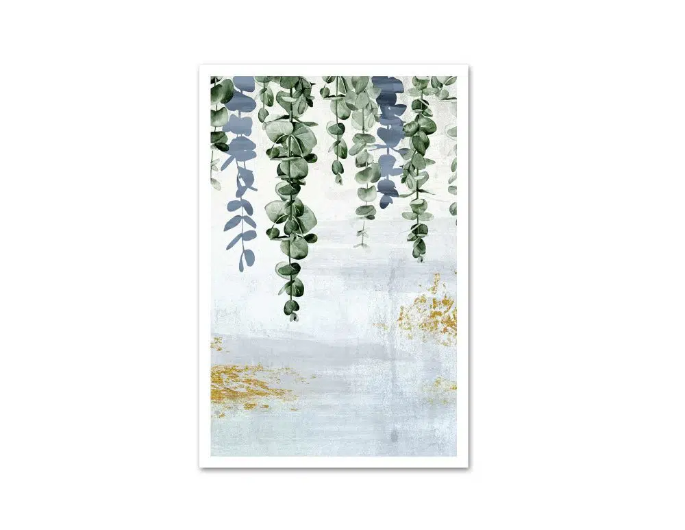 ⁦תמונה לבית Fallen Leaves Blue - הדפס נייר ללא מסגרת בפורמט מלבני בגווני כחול ירוק עם נגיעות זהב⁩ – תמונה ⁦5⁩