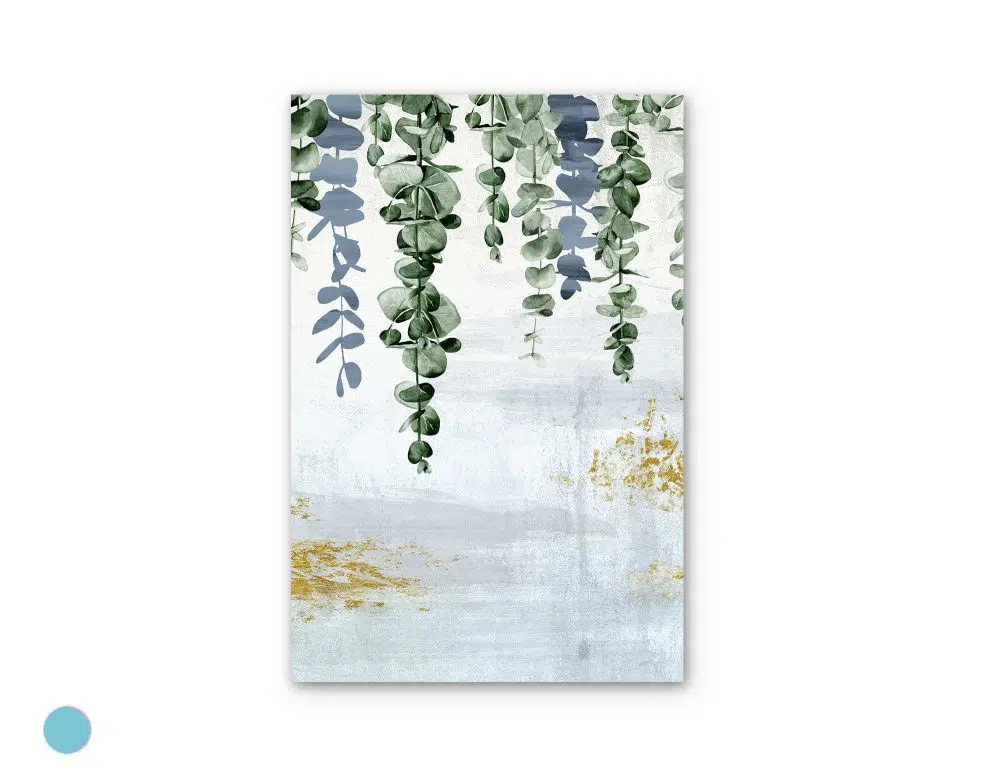 ⁦תמונה לבית Fallen Leaves Blue - הדפס נייר ללא מסגרת בפורמט מלבני בגווני כחול ירוק עם נגיעות זהב⁩ – תמונה ⁦4⁩