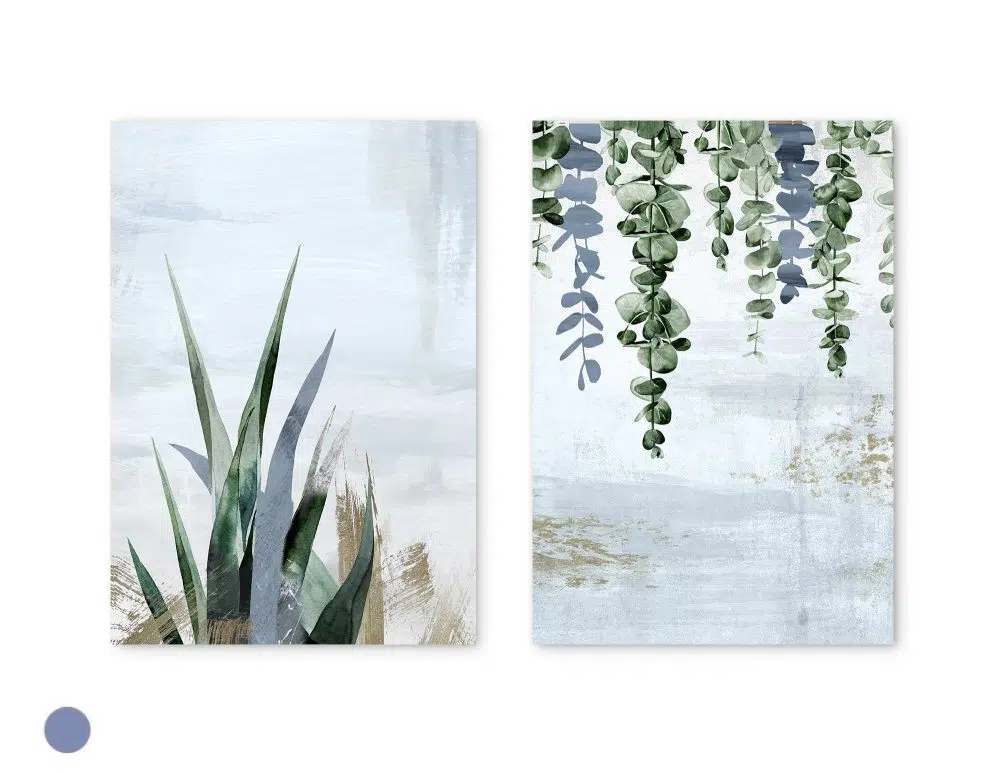 ⁦תמונות לבית Fallen Leaves Growth Blue - שני הדפסי נייר ללא מסגרת בפורמט מלבני בגווני כחול ירוק עם נגיעות ברונזה⁩ – תמונה ⁦4⁩