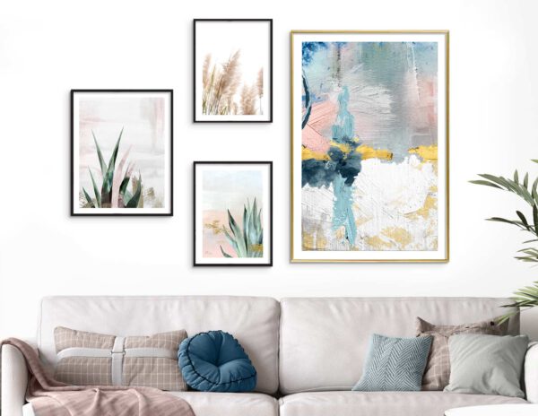 Set of 4 wall art pictures, an original illustration, Starting Point | Wall art for living room, bedroom and interior space