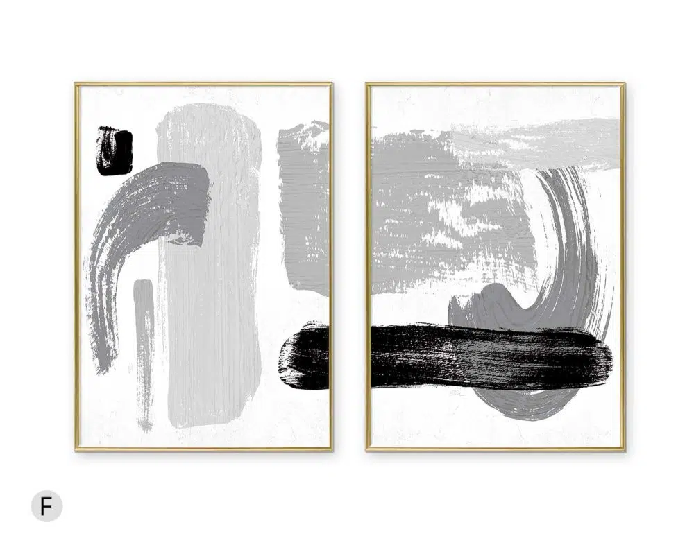 ⁦תמונות לסלון Smoky Mind Duo Black - שני הדפסי נייר ממוסגרים בפורמט מלבני בגווני שחור לבן אפור⁩ – תמונה ⁦4⁩