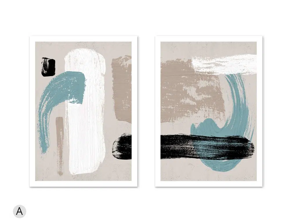 ⁦תמונות לבית Smoky Mind Duo Blue - שני הדפסי נייר ללא מסגרת בפורמט מלבני בגווני טורקיז בז׳ שחור לבן⁩ – תמונה ⁦6⁩