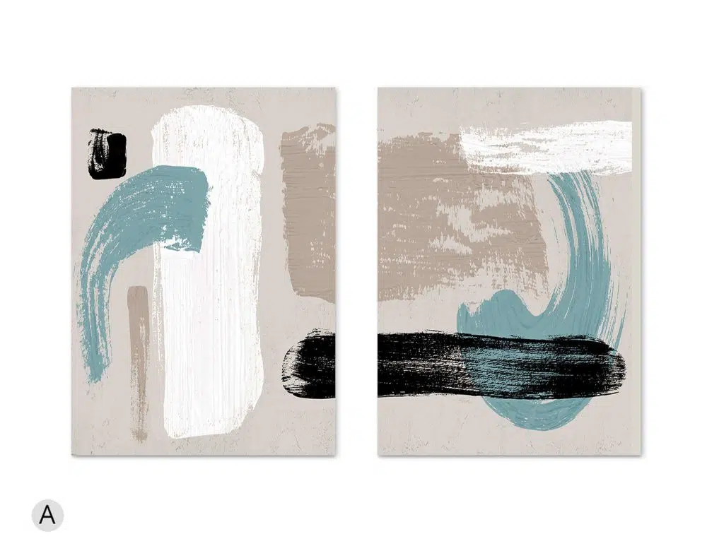 ⁦תמונות לבית Smoky Mind Duo Blue - שני הדפסי נייר ללא מסגרת בפורמט מלבני בגווני טורקיז בז׳ שחור לבן⁩ – תמונה ⁦5⁩