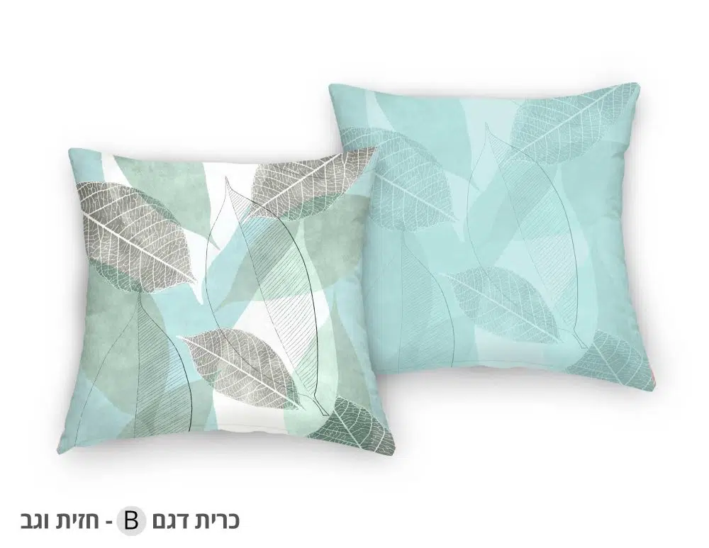⁦כריות נוי לילדים Leaves Light Blue - כרית לחדר ילדים דו צדדית בהדפס עלים בגווני תכלת מנטה בז׳⁩ – תמונה ⁦2⁩