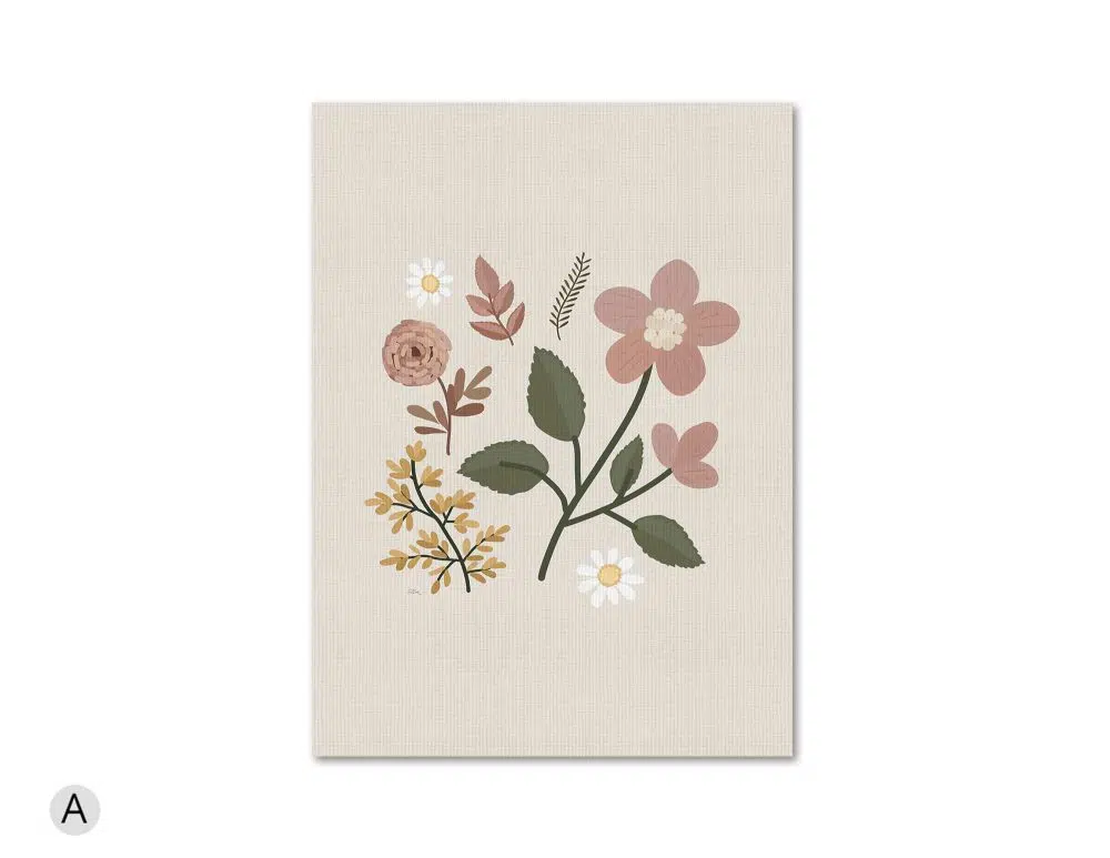 ⁦תמונה לבית Embroidery Flowers - הדפס נייר ללא מסגרת בפורמט מלבני בגווני בז׳ חרדל ורוד ירוק⁩ – תמונה ⁦3⁩