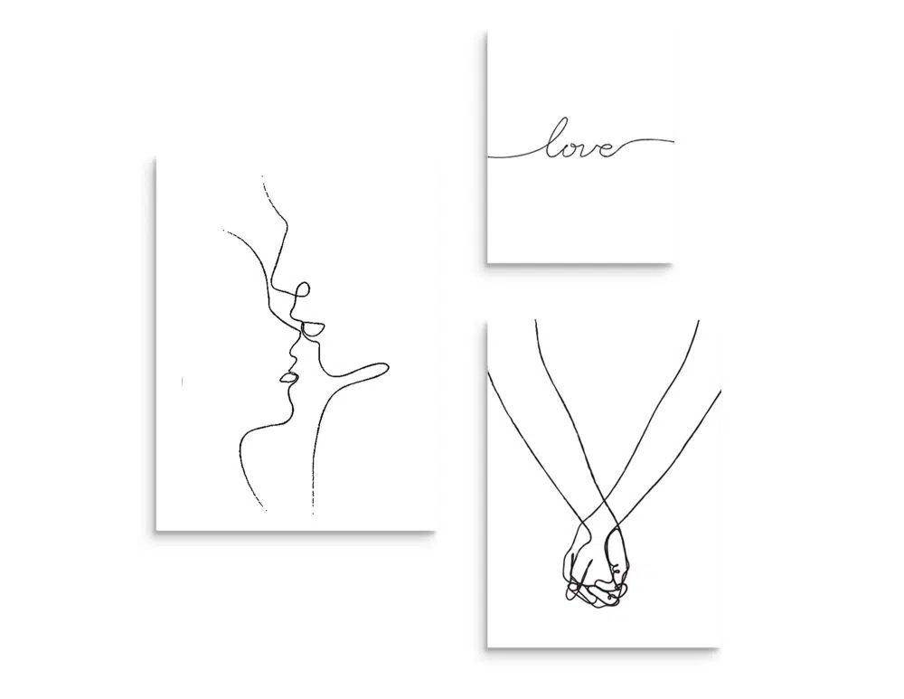 ⁦תמונות לבית Love Trio - שלושה הדפסי נייר ללא מסגרת בפורמט מלבני בגווני שחור לבן⁩ – תמונה ⁦4⁩
