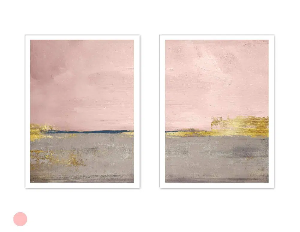⁦תמונות לבית Horizon Duo Pink - שני הדפסי נייר ללא מסגרת בפורמט מלבני בגווני ורוד אפור עם נגיעות כחול כהה וזהב⁩ – תמונה ⁦6⁩