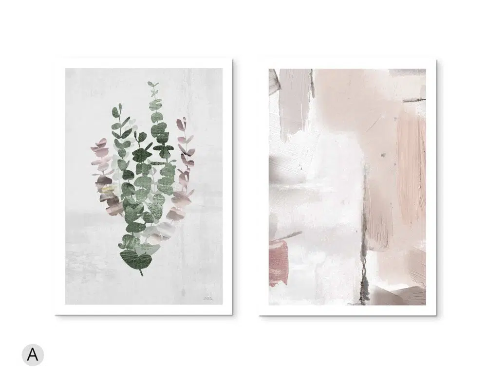 ⁦תמונות לחדר שינה Blossom Abstraction Duo - שני הדפסי נייר ללא מסגרת בפורמט מלבני בגווני ורוד ירוק אפור⁩ – תמונה ⁦6⁩