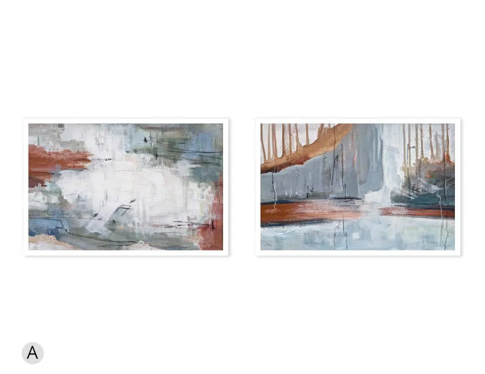⁦תמונות לסלון Landscape In Grey Duo - שני הדפסי נייר ללא מסגרת בפורמט מלבני רוחבי בגווני אפור לבן עם נגיעות בז׳ חמרה וכחול⁩ – תמונה ⁦6⁩
