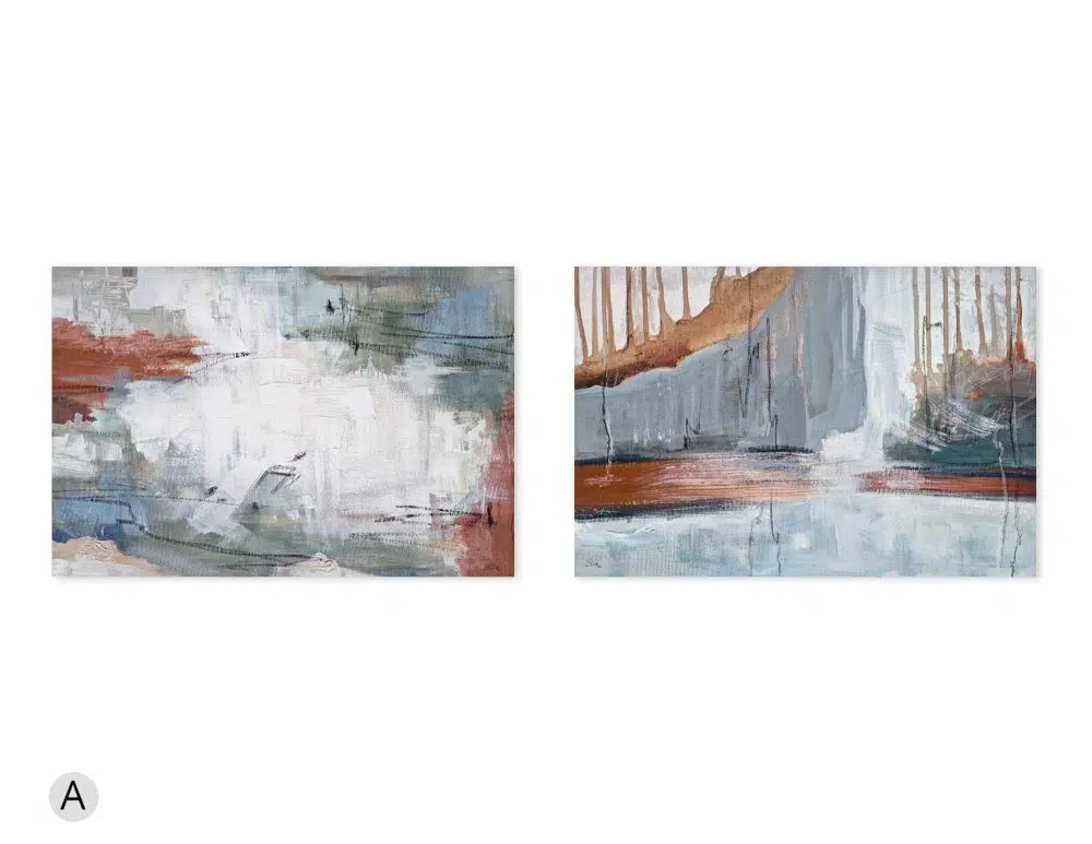 ⁦תמונות לסלון Landscape In Grey Duo - שני הדפסי נייר ללא מסגרת בפורמט מלבני רוחבי בגווני אפור לבן עם נגיעות בז׳ חמרה וכחול⁩ – תמונה ⁦5⁩