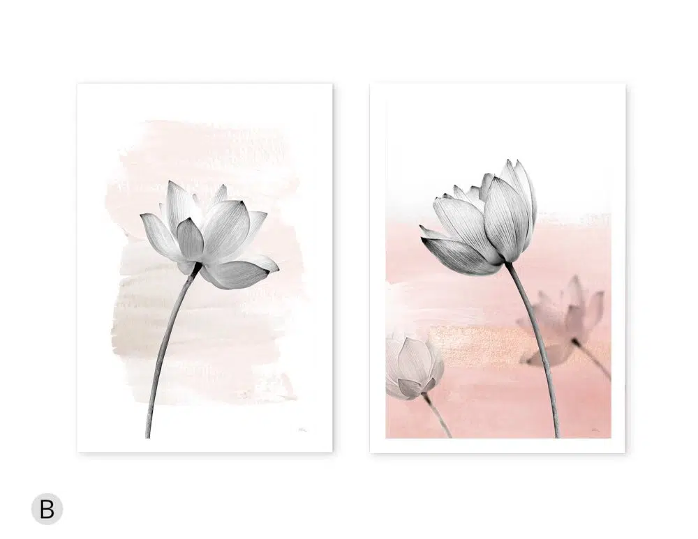 ⁦תמונות לחדר שינה Lotus Blossom Pink Duo - שני הדפסי נייר ללא מסגרת בפורמט מלבני בגווני ורוד בהיר לבן⁩ – תמונה ⁦5⁩