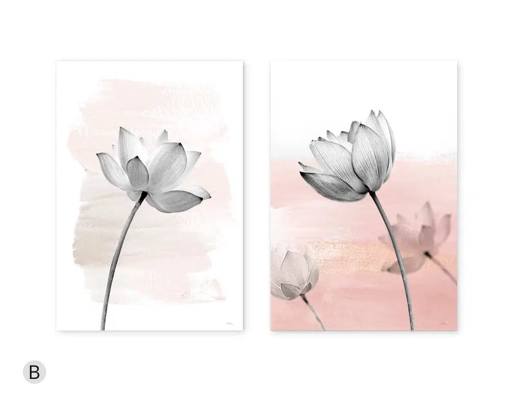 ⁦תמונות לחדר שינה Lotus Blossom Pink Duo - שני הדפסי נייר ללא מסגרת בפורמט מלבני בגווני ורוד בהיר לבן⁩ – תמונה ⁦4⁩