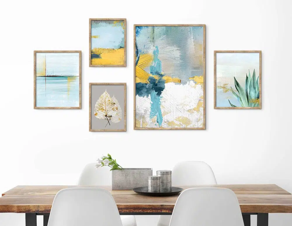 ⁦קולאז׳ תמונות Blue Yellow Gallery - חמישה הדפסי נייר ללא מסגרת בפורמט מלבני בגווני כחול ירוק צהוב⁩ – תמונה ⁦3⁩