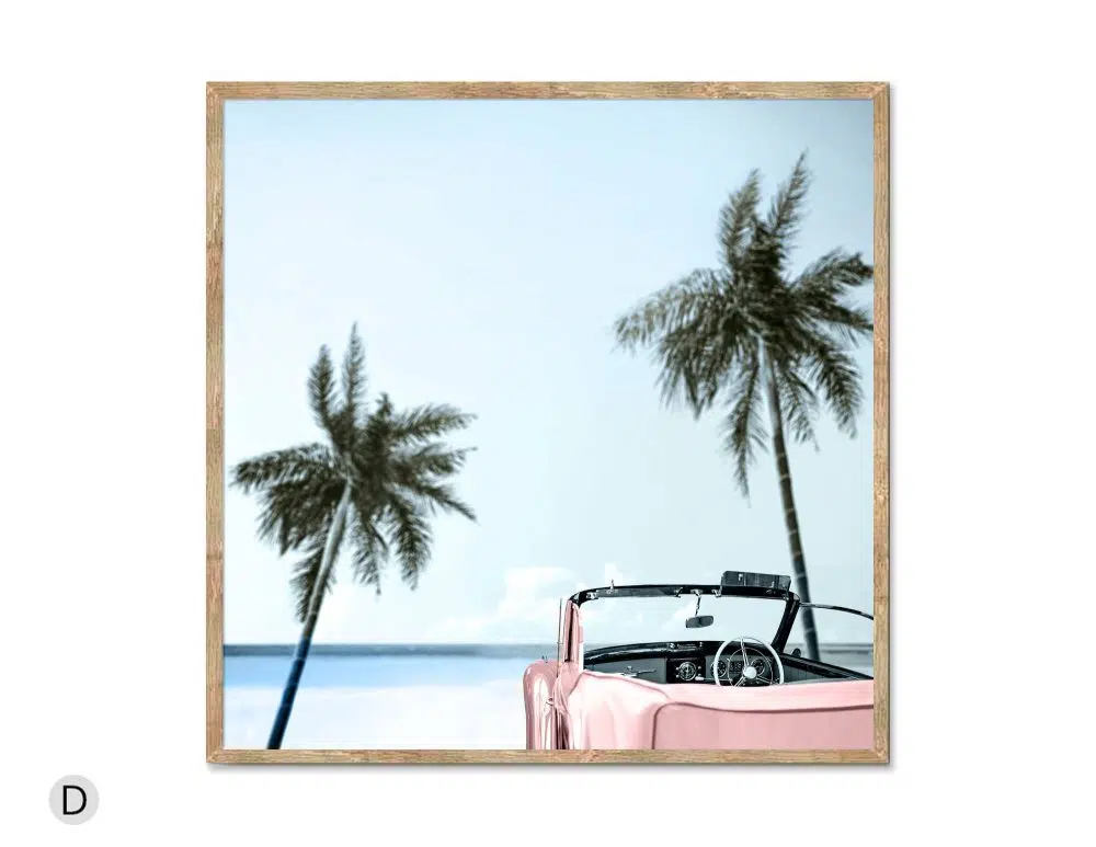 ⁦תמונת קנבס Pink Vacation Mode - הדפס קנבס ממוסגר בפורמט ריבועי בגווני ורוד כחול⁩ – תמונה ⁦3⁩
