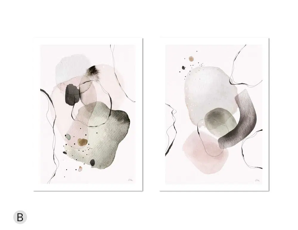 ⁦תמונות לסלון Slow Living Duo - שני הדפסי נייר ללא מסגרת בפורמט מלבני בגווני ורוד פודרה ירוק⁩ – תמונה ⁦5⁩