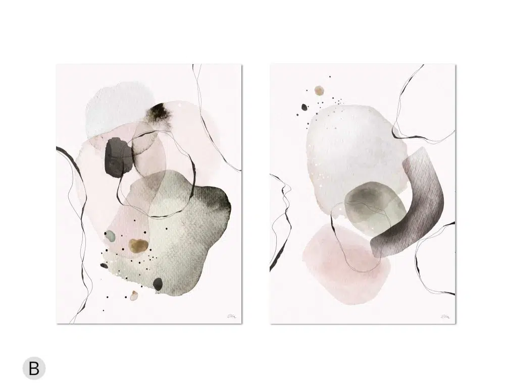 ⁦תמונות לסלון Slow Living Duo - שני הדפסי נייר ללא מסגרת בפורמט מלבני בגווני ורוד פודרה ירוק⁩ – תמונה ⁦4⁩