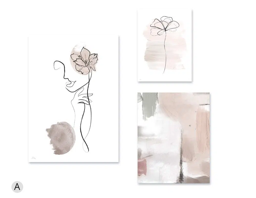 ⁦תמונות לבית Delicate Mood Trio - שלושה הדפסי נייר ללא מסגרת בפורמט מלבני בגווני בז׳ ורוד עתיק⁩ – תמונה ⁦4⁩