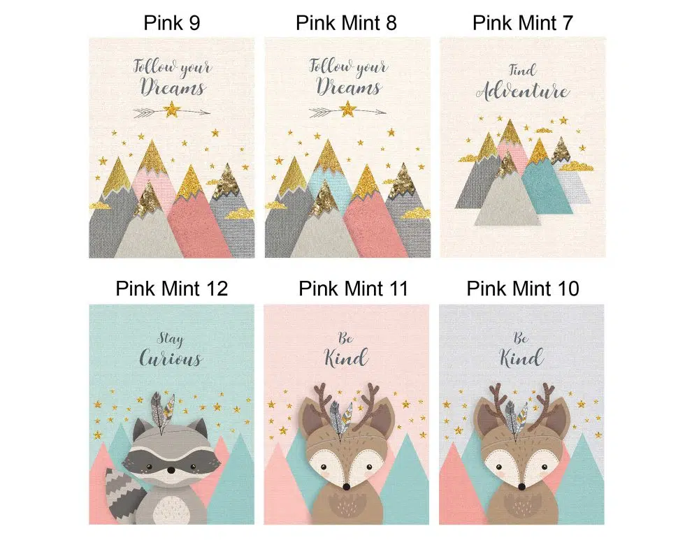 ⁦תמונות לחדר ילדים Kids Pink Mint - הדפסי נייר ללא מסגרות בגודל 30/40 ס״מ בגווני ורוד מנטה - אחרונים במלאי⁩ – תמונה ⁦2⁩