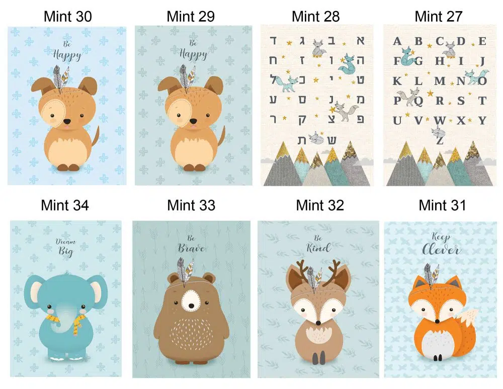 ⁦תמונות לחדר ילדים Kids Mint - הדפסי נייר ללא מסגרות בגודל 30/40 ס״מ בגווני מנטה - אחרונים במלאי⁩ – תמונה ⁦5⁩
