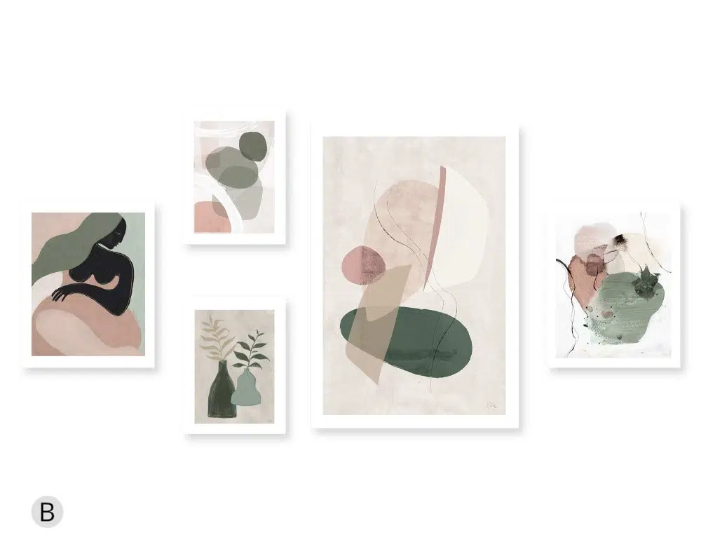 ⁦קולאז׳ תמונות La Femme Verte Gallery B - חמישה הדפסי נייר ללא מסגרת בפורמט מלבני בגווני ירוק מעושן ורוד עתיק⁩ – תמונה ⁦4⁩