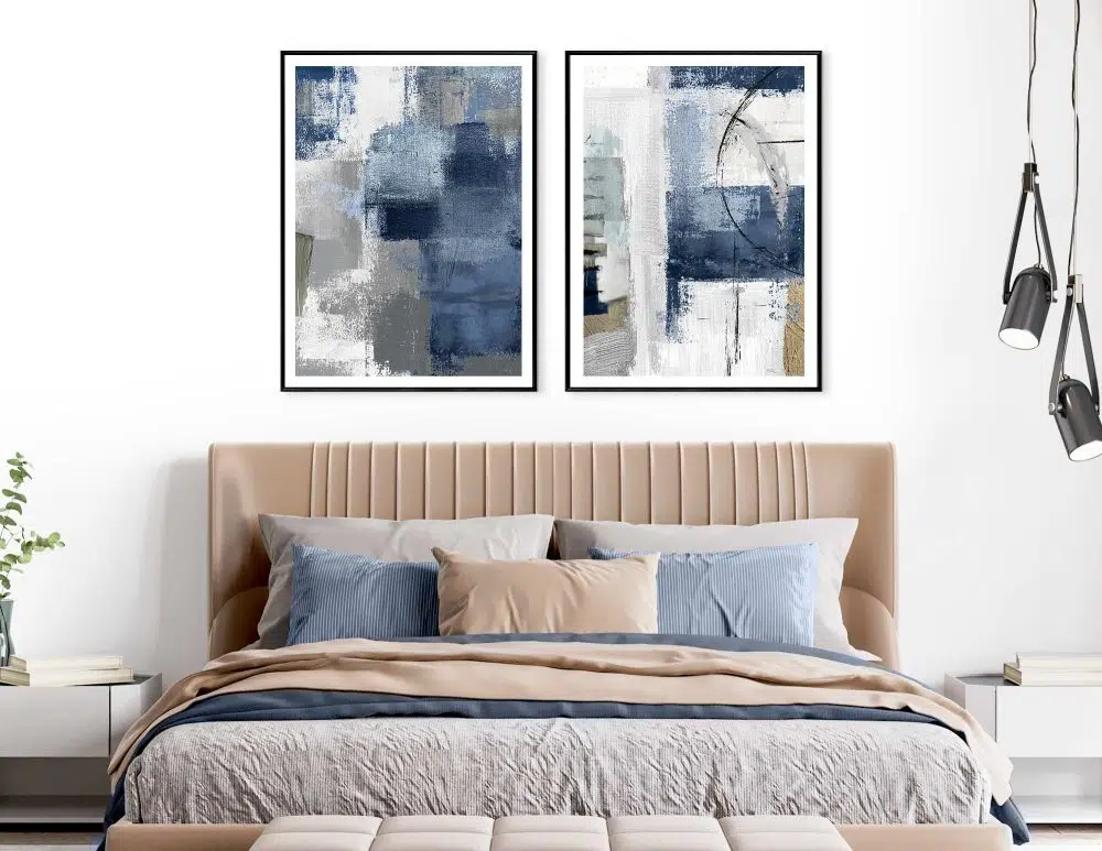 ⁦תמונות לבית Blue Road Duo - שני הדפסי קנבס ממוסגרים בפורמט מלבני בגווני כחול אפור⁩ – תמונה ⁦4⁩
