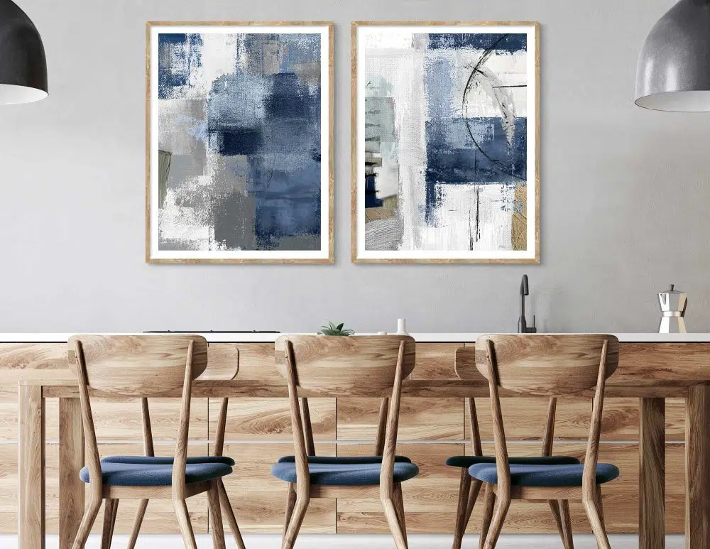 ⁦תמונות לבית Blue Road Duo - שני הדפסי קנבס ממוסגרים בפורמט מלבני בגווני כחול אפור⁩ – תמונה ⁦2⁩