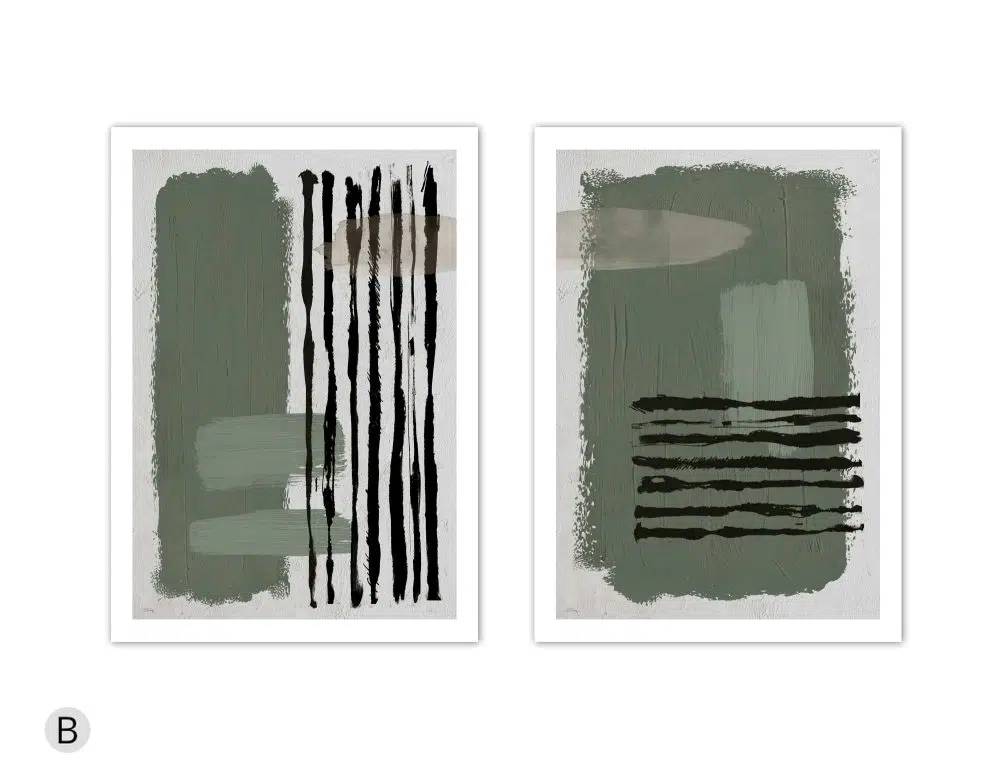 ⁦תמונות לסלון Green Beige Shapes Duo - שני הדפסי נייר ללא מסגרת בפורמט מלבני בגווני ירוק בז׳⁩ – תמונה ⁦6⁩