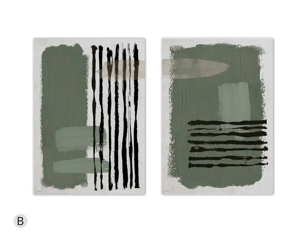 ⁦תמונות לסלון Green Beige Shapes Duo - שני הדפסי נייר ללא מסגרת בפורמט מלבני בגווני ירוק בז׳⁩ – תמונה ⁦5⁩