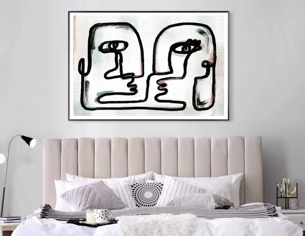 ⁦תמונת קנבס Completely - הדפס קנבס ממוסגר בפורמט רוחבי בגווני שחור לבן עם נגיעות ורוד ותכלת⁩ – תמונה ⁦2⁩