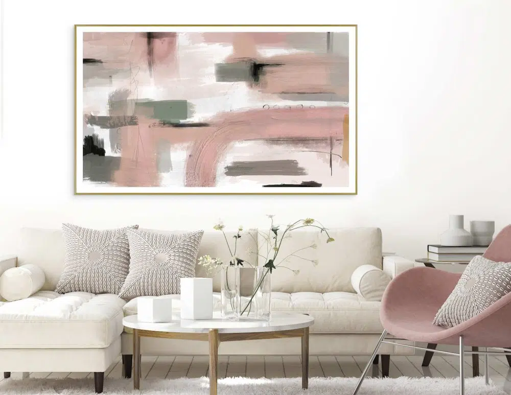 ⁦תמונת קנבס Blush Garden - הדפס קנבס ממוסגר בפורמט רוחבי בגווני ורוד ירוק⁩ – תמונה ⁦2⁩