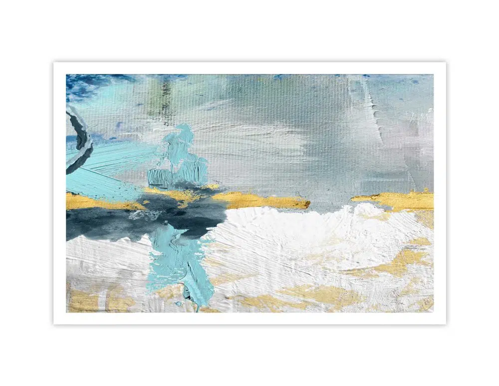 ⁦תמונה לבית Emotions Blue - הדפס נייר ללא מסגרת בפורמט רוחבי בגווני כחול טורקיז אפור עם נגיעות זהב⁩ – תמונה ⁦5⁩