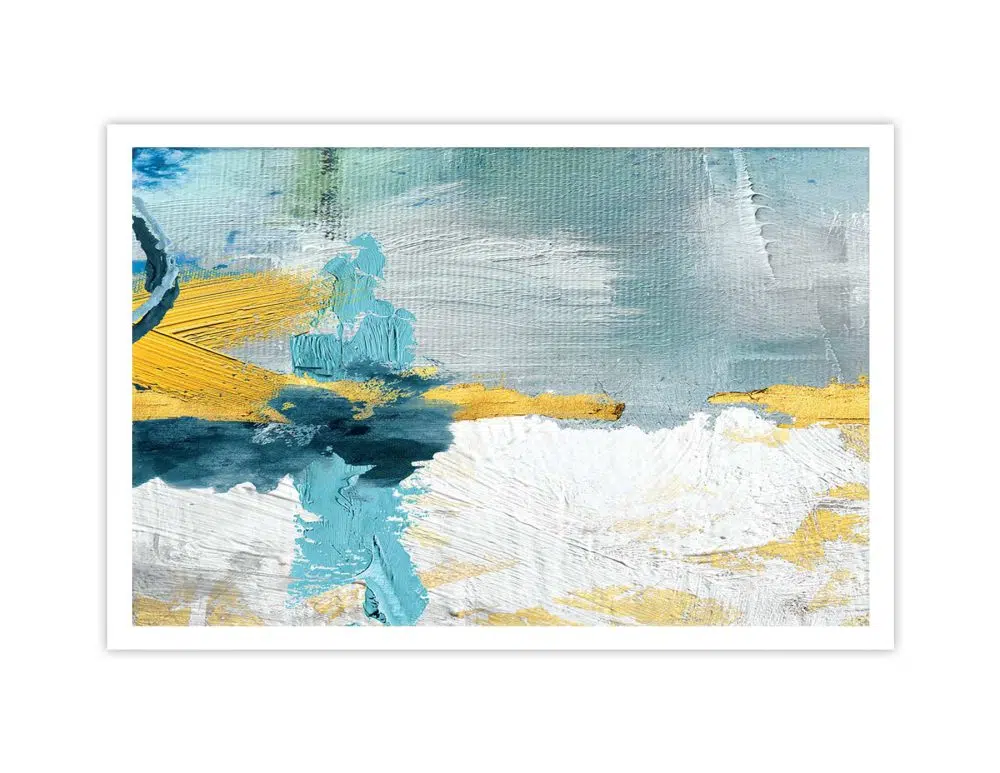 ⁦תמונה לבית Emotions Yellow Blue - הדפס נייר ללא מסגרת בפורמט רוחבי בגווני צהוב כחול אפור עם נגיעות זהב⁩ – תמונה ⁦5⁩