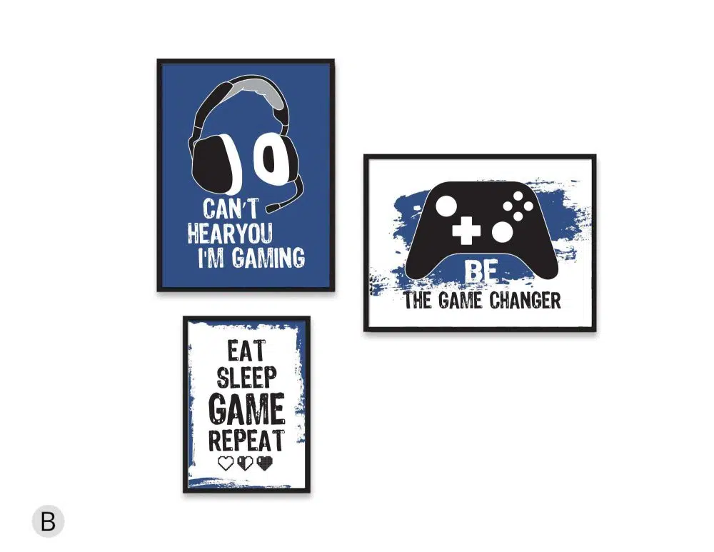 ⁦תמונות חדר גיימינג Gaming Trio Blue - שלושה הדפסי נייר עם או ללא מסגרות בגווני כחול שחור⁩ – תמונה ⁦2⁩