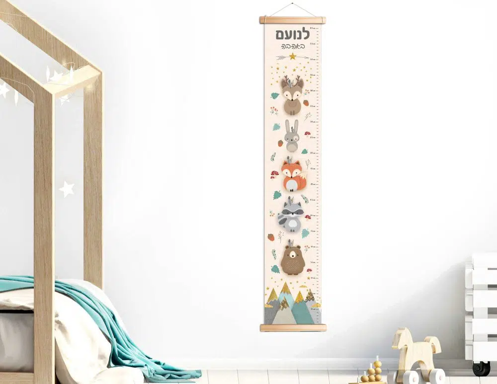 מד גובה לילדים עם כיתוב אישי Name Canvas Growth Chart - מודפס על קנבס עם מסגרת עץ בגווני שמנת עם נגיעות מנטה