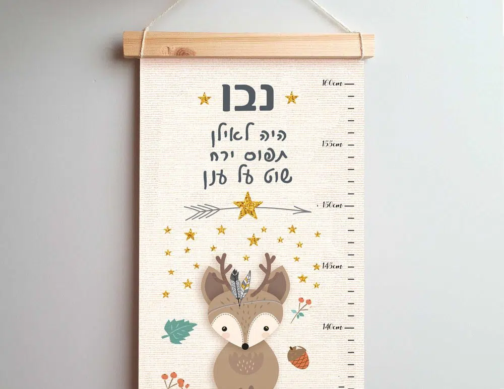 ⁦מד גובה לילדים עם כיתוב אישי Name Canvas Growth Chart - מודפס על קנבס עם מסגרת עץ בגווני שמנת עם נגיעות מנטה⁩ – תמונה ⁦2⁩