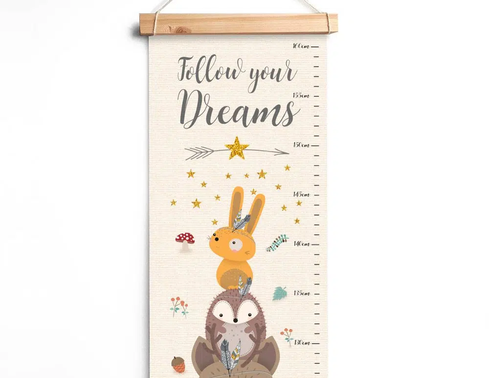 ⁦מד גובה לילדים Lion Canvas Growth Chart Ivory Mint - מודפס על קנבס עם מסגרת עץ בגווני שמנת מנטה כתום⁩ – תמונה ⁦2⁩