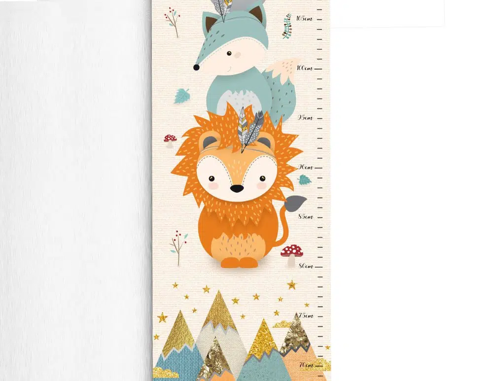 ⁦מד גובה לילדים Lion Canvas Growth Chart Ivory Mint - מודפס על קנבס עם מסגרת עץ בגווני שמנת מנטה כתום⁩ – תמונה ⁦3⁩