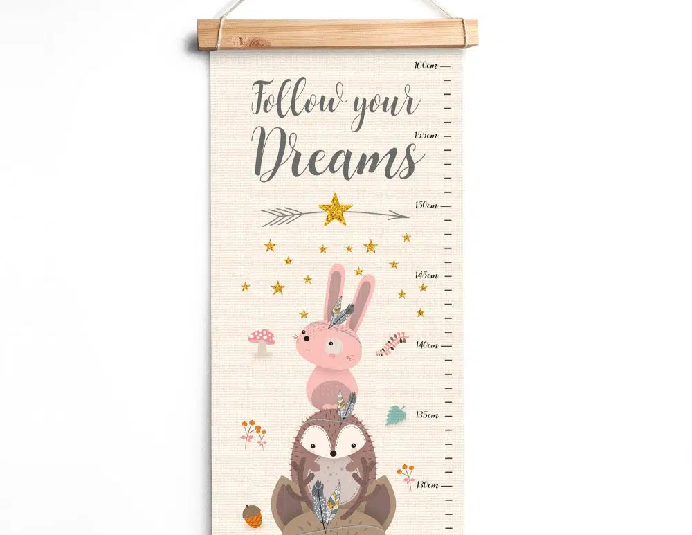 ⁦מד גובה לילדים Lion Canvas Growth Chart Pink Mint - מודפס על קנבס עם מסגרת עץ בגווני ורוד מנטה כתום שמנת⁩ – תמונה ⁦3⁩